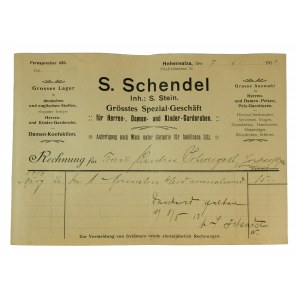 S. Schendel Inh. S. Stein Largest specialty store for men's, women's and children's clothing, INOWROCŁAW - bill 7.5.1913.