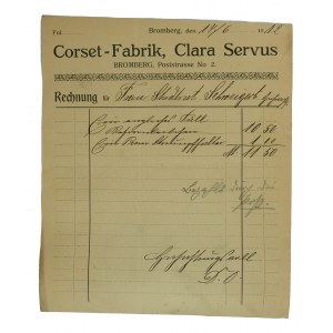 Corset - Fabrik Clara Servus BROMBERG [Bydgoszcz] - bill 14.6.1912,