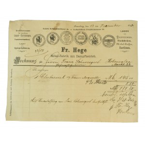 Fr. Hege Möbel fabrik mit Dampfbetrieb, INOWROCŁAW - rachunek 13.12.1910r.