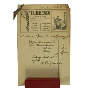 St. Doroszewski, fryzjer i perukarz INOWROCLAW Thornerstr. 1 - rachunek na druku z nagłówkiem firmowym 1.4.1915r.