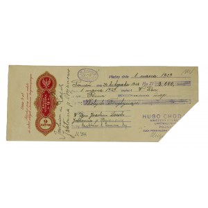 Promissory note issued by Hugo Chodan Agricultural machinery Poznań ul. Przemysłowa 23 to Joachim Loesch, Jablonna, March 1, 1929.