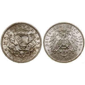 Niemcy, 5 marek, 1906 J, Hamburg