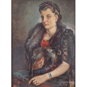 Ludwik Konarzewski junior (1918 - 1989), Portet kobiety w futrzanej etoli, 1943