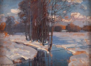 Ludwik Grabowski (1884 - 1982 ), Pejzaż zimowy z rzeką