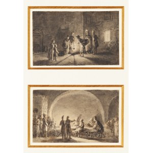 Jan Piotr Norblin de la Gourdaine (1745 Misy-Faut-Yonne - 1830 Paryż), Sceny uliczne (2 współoprawne rysunki)