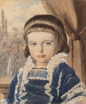 Julian Fałat (1853 Tuligłowy - 1929 Bystra), Portret dziewczynki w niebieskiej sukience, 1879