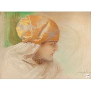 Piotr Stachiewicz (1858 Nowosiółki Gościnne - 1930 Kraków), Portret kobiety w turbanie