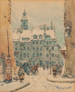 Tadeusz Cieślewski (ojciec) (1870 Warszawa - 1956 Warszawa), Widok na Rynek Starego Miasta w Warszawie