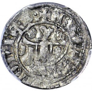 RR-, Kazimierz III Wielki 1333-1370, Kwartnik duży (Półgrosz) Kraków, rowetki 3 kulki, PIĘKNY