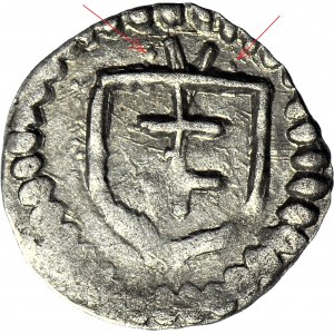 RRR-, Władysław Jagiełło 1386-1434, Denar, Wschowa, KROPKI obok V, nieopisany, menniczy