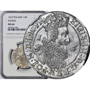 RR-, Zygmunt III Waza, Ort 1623 Gdańsk, nienotowany, KROPKI Z OGONKAMI, wyśmienity