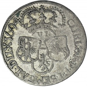 RRR-, Fryderyk Kazimierz 1682-1698, Kurlandia, Szóstak 1694 Mitawa, 3 TARCZE, R7