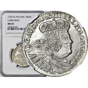 R-, August III Sas, Ort 1755, wysoka nota MS65!