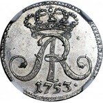 RR-, August III Sas, Półgrosz (1/48 talara) 1753, Lipsk, MONOGRAM, PRÓBA, R6