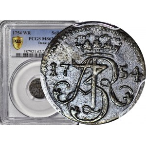 RR-, August III, Szeląg 1754 WR Gdańsk, R4, jedyne w MS