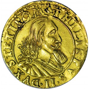 RRR-, Księstwo Szczecińskie, Filip II, Dukat (goldgulden) 1614, MIECZ I PIÓRO, Szczecin, R8