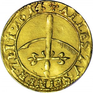 RRR-, Księstwo Szczecińskie, Filip II, Dukat (goldgulden) 1614, MIECZ I PIÓRO, Szczecin, R8