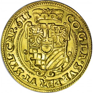 RR-, Śląsk, Księstwo Ziębicko-Oleśnickie, Karol II, Dukat 1611, Oleśnica, R6, menniczy