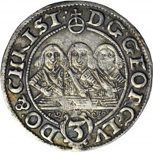 Śląsk, Księstwo Legnicko-Brzesko-Wołowskie, Jerzy III Brzeski, Ludwik IV Legnicki i Krystian Wołowsko-Oławski, 3 krajcary 1653, Brzeg