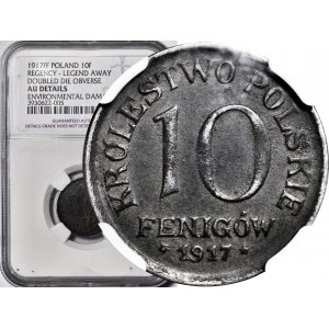 R-, Królestwo Polskie, 10 fenigów 1917 FF, zdwojenie stempla, R4