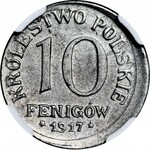 R-, Królestwo Polskie, 10 fenigów 1917 FF, NBO, przesunięcie stempla, R3