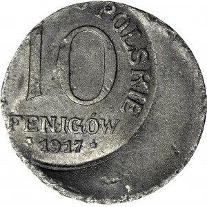 RR-, Królestwo Polskie, 10 fenigów 1917, destrukt menniczy