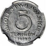 R-, Królestwo Polskie, 5 fenigów 1917 FF, zdwojenie stempla, R4