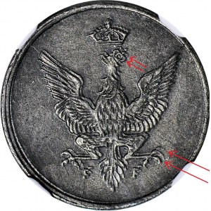 R-, Królestwo Polskie, 1 fenig 1918 FF, zdwojenie stempla awersu
