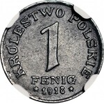 R-, Królestwo Polskie, 1 fenig 1918 FF, zdwojenie stempla awersu