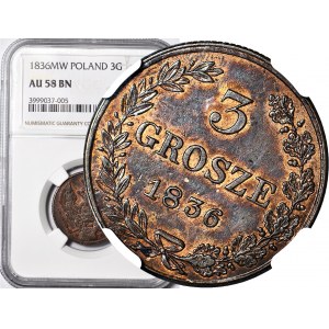 Królestwo Polskie, 3 grosze 1836, piękne, SKRĘTKA