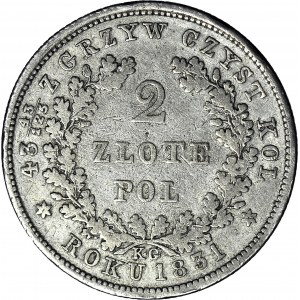 RR-, Powstanie Listopadowe, 2 złote 1831, błąd ZLOTE, b.rzadki, Berez. 35 zł., Bitkin R2