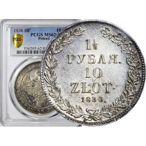 Zabór Rosyjski, 10 złotych = 1 1/2 rubla 1836, NG, Petersburg, mennicze