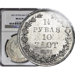 RRR-, Zabór Rosyjski, 10 złotych = 1 1/2 rubla 1837, NG, Petersburg, PROOFLIKE!!!