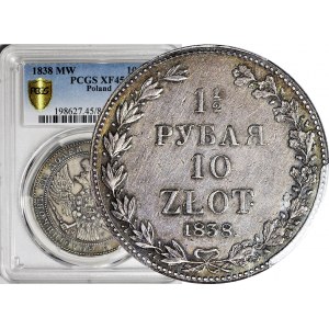 RR-, Zabór Rosyjski, 10 złotych = 1 1/2 rubla 1838, MW, Warszawa, Berezowski 50 zł
