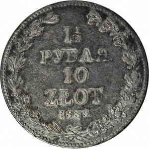 R-, Zabór Rosyjski, 10 złotych = 1 1/2 rubla 1839, Warszawa, RZADKIE