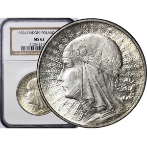 10 złotych 1932 b.zm. (Londyn), Głowa, mennicza