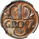 1 grosz 1927, menniczy, kolor BN