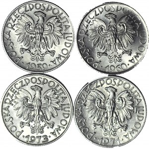 Lot 4 szt. 5 złotych Rybak, 1959, 160, 1971, 1973, mennicze