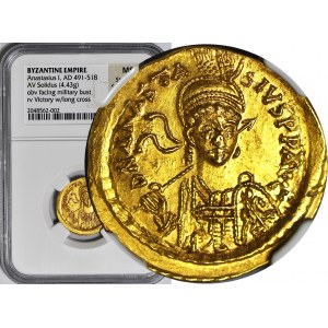 Cesarstwo Bizantyjskie, ANASTAZJUSZ (cesarz bizantyjski 491-518 ne.) Solid b.d. CONOB, przebity z innego solida