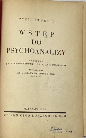 Freud Zygmunt, Wstęp do psychoanalizy [I polskie wydanie!]