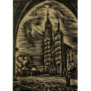 [Linoryt] Krakov - Rynek, kostel Panny Marie [Bazylika Mariacka].