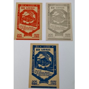 Ex libris Home Library of the Armored Club, Book House, Polish Radio Opole, 3 color variants