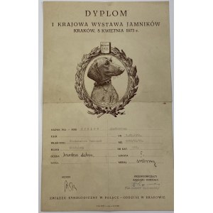 Dyplom I Krajowej Wystawy Jamników Kraków, 8 kwietnia 1973