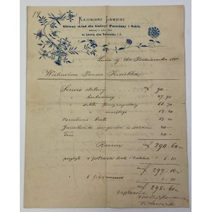 Kazimierz Lewicki Główny Skład Galicyi Porcelany i Szkła - Rachunek odręczny na papierze firmowym Lwów 1882