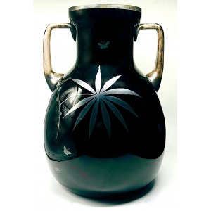 Vase mit zwei seitlichen Henkeln, kobaltfarbenes Glas