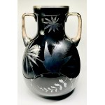 Vase mit zwei seitlichen Henkeln, kobaltfarbenes Glas