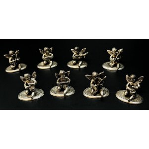 Silver set of figural table business card stands- 8 pieces
