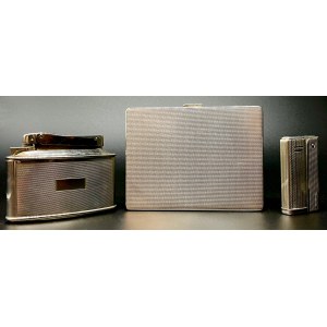 Silver cigarette case and two lighters