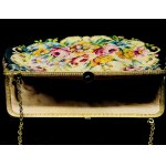 Evening bag decorated on both sides with tapestry in flower motifs