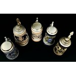 Decorative set of 5 beer mugs with lids
